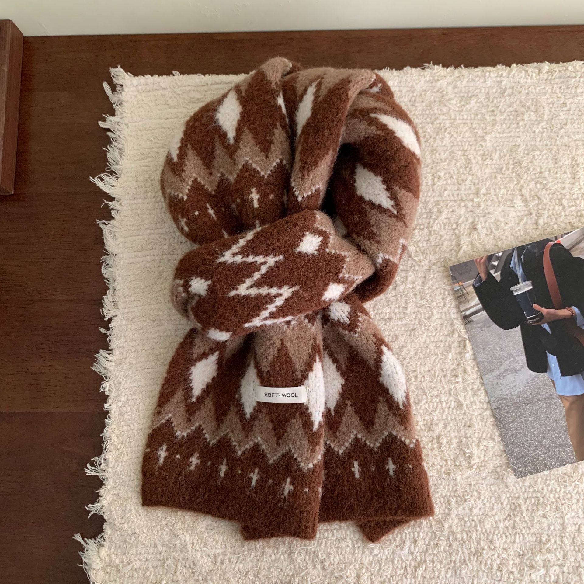 费尔岛风复古红色新年圣诞含羊毛针织围巾女秋冬保暖防寒护颈围脖,淘宝优惠券,粉丝福利购,淘宝优惠卷