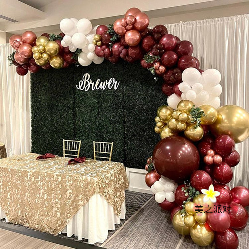 酒红结婚生日装饰场景布置婚房气球链装扮订婚店铺开业周年国庆节 - 图2
