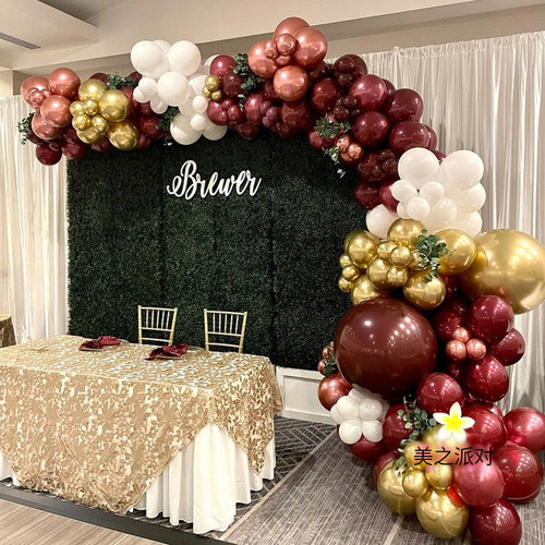 酒红结婚生日装饰场景布置婚房气球链装扮订婚店铺开业周年国庆节 - 图3