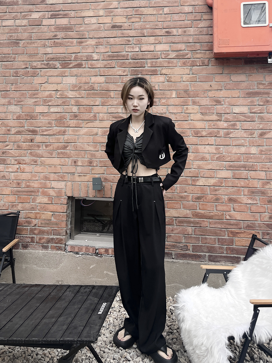 巴卜Stuido灰色高级感直筒阔腿裤女高腰春秋西装裤春夏季窄版加长,淘宝优惠券,粉丝福利购,淘宝优惠卷