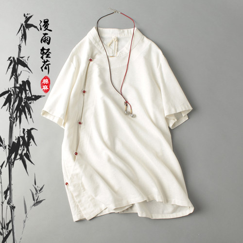 女衬衫纸样立领斜开襟短袖上衣禅茶服中国风DIY1:1服装裁剪图样板 - 图0