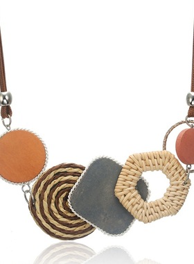 竹编吊坠项链女纸编项饰