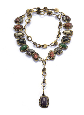 长款毛衣链女金属镶宝石项链