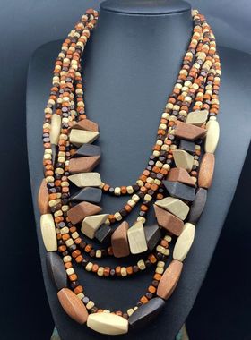 色沙滩田园风木质多层长款项链