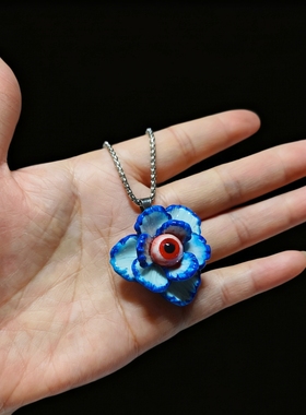 哥特暗黑系眼球眼珠花朵吊坠项链小众设计感生日礼物