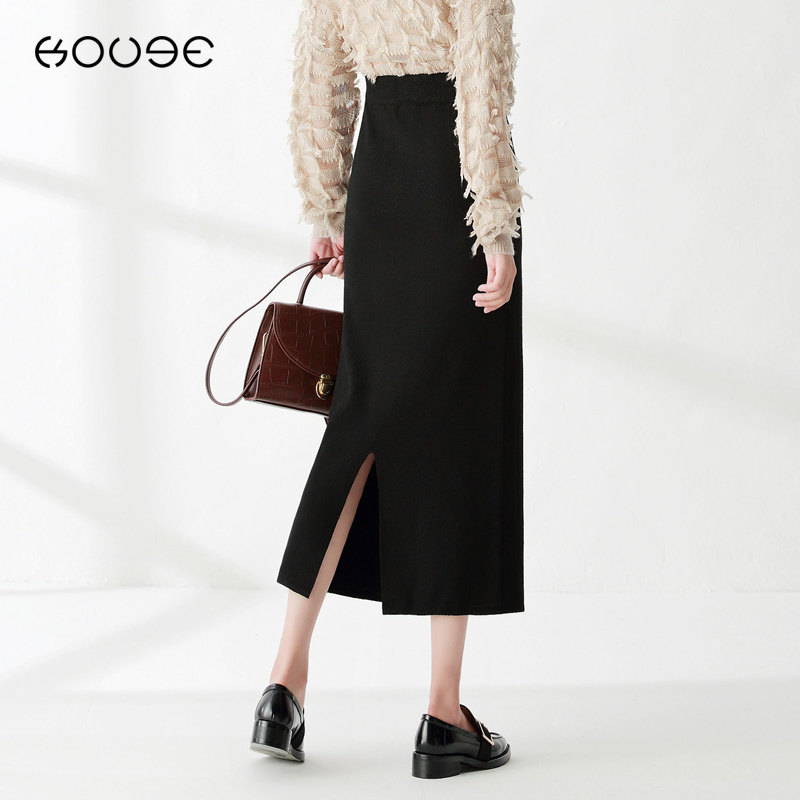 黑色针织中长款秋冬2020新款包臀裙 蔻戈半身裙