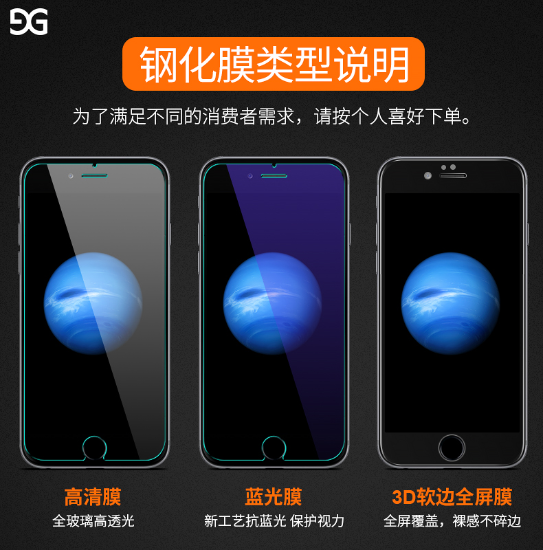 古尚古适用iphone7钢化膜苹果6抗蓝光6s全屏8全覆盖8p手机贴膜4.7后膜7plus全包边mo防指纹防摔6sp高清保护膜