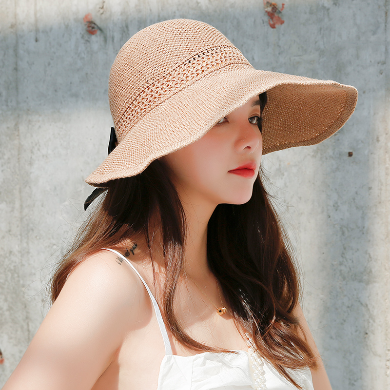 向朵旗舰店太阳帽女夏天韩版潮百搭圆顶草帽大沿遮阳百搭女大檐出游沙滩帽子1