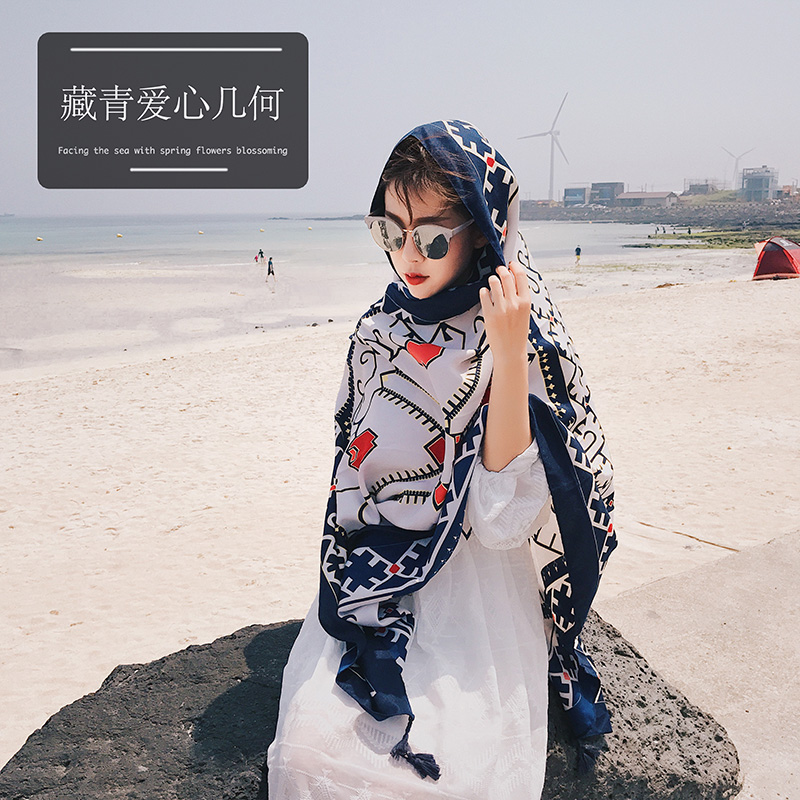 向朵旗舰店围巾女外搭新款防晒披肩超大沙滩巾两用海边纱巾百搭丝巾夏季0