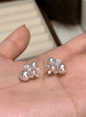 法式轻奢曼塔玫瑰珍珠锆石耳钉