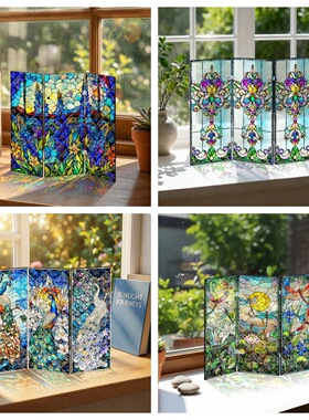 迷你三折叠桌面摆件亚克力屏风