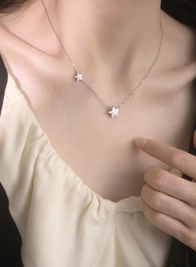 s925纯银钻双星吊坠2026款项链女