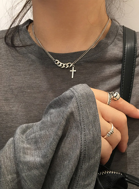 925泰银十字架毛衣链女复古短款轻奢项链ins简约小众设计气质网红