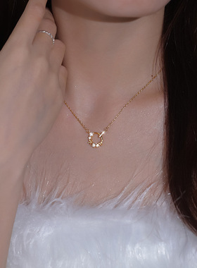 锆石花环项链女花朵森系双环相扣