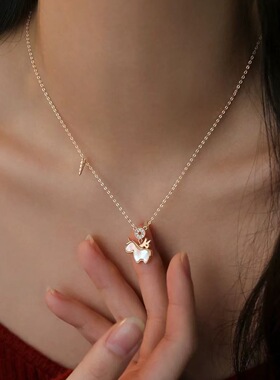 925镀银独角兽锁骨链本命年女