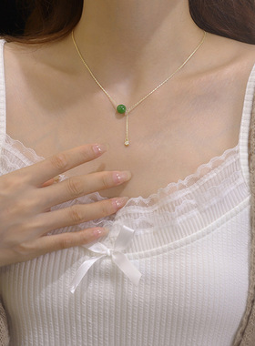 绿色单珠流苏项链女轻奢小众高级