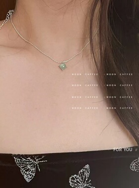 银神925银绿色小石头吊坠项链女
