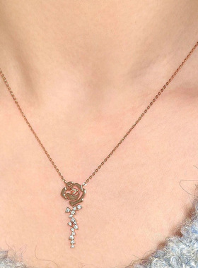 玫瑰花白钻项链小众轻奢ins学生