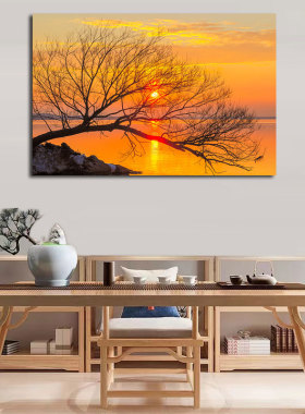 简约日落夕阳客厅沙发背景墙装饰画挂画晚霞海边风景过道自粘贴画