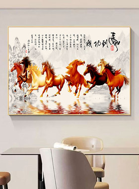 中国风八骏图马到成功墙贴画客厅装饰画办公室玄关旺宅招财风水画