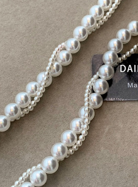 施家正品澳白双层叠加项链女小众名媛轻奢高级感小米珠颈链锁骨链