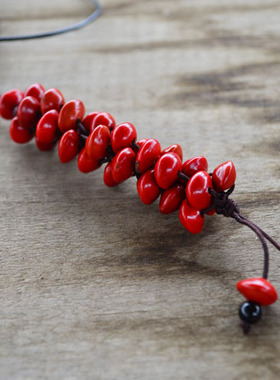 天然相思豆红豆红心血菩提子精编玉米结长款百搭毛衣挂链项链吊坠