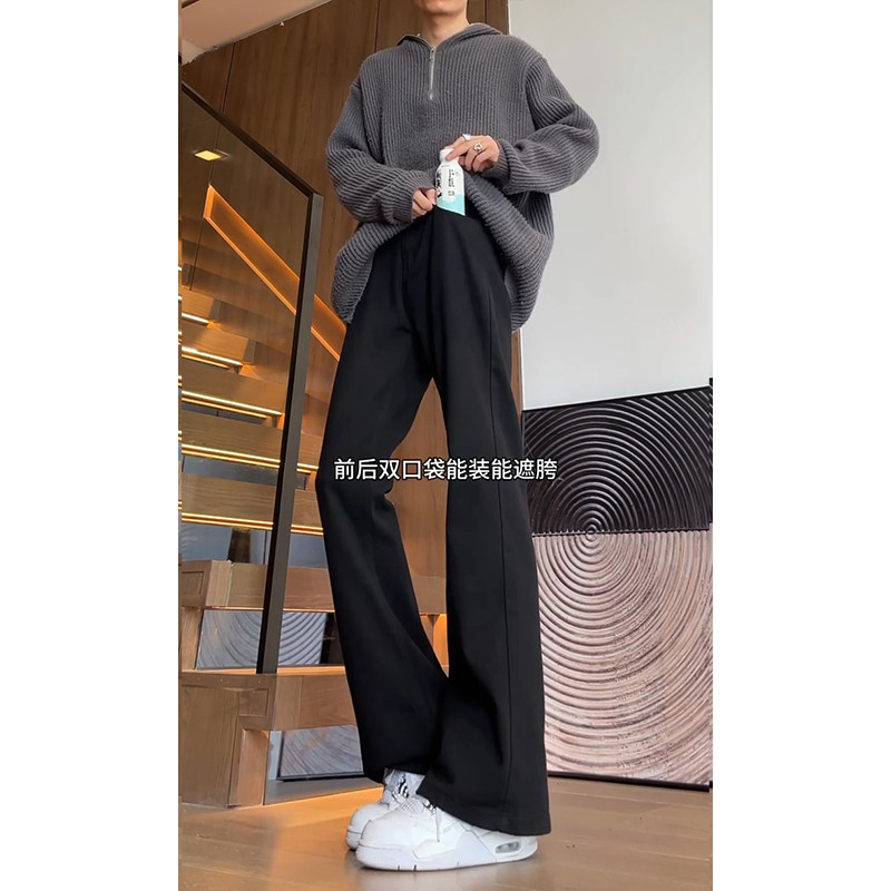 美式高街vibe裤子加长版黑色弯刀牛仔裤青少年直筒修身微喇裤男生,淘宝优惠券,粉丝福利购,淘宝优惠卷