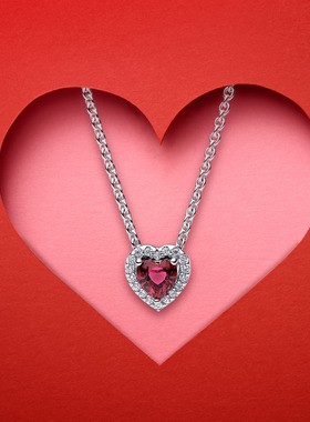 Pandora潘多拉闪耀心形锁骨链红色爱心送女友精致
