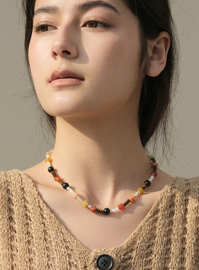 森吾彩色天然石串珠锁骨链