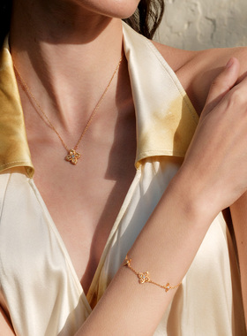 森吾迷失春谷鎏金四叶草银项链