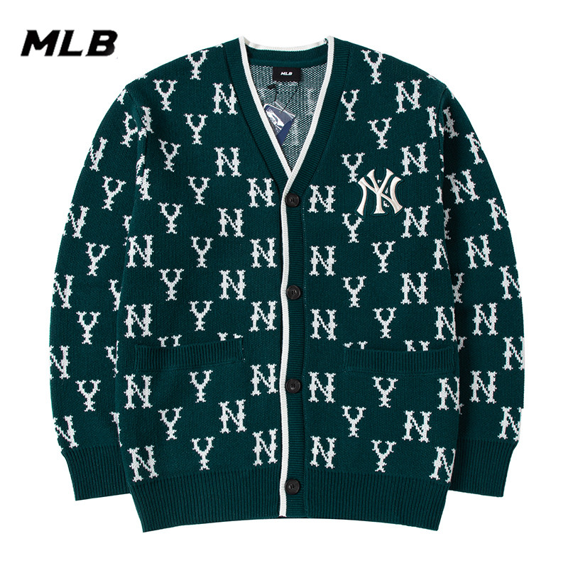 MLB官方男女开衫复古老花针织衫NY宽松夏季新款外套毛衣线衫KCM02-图3