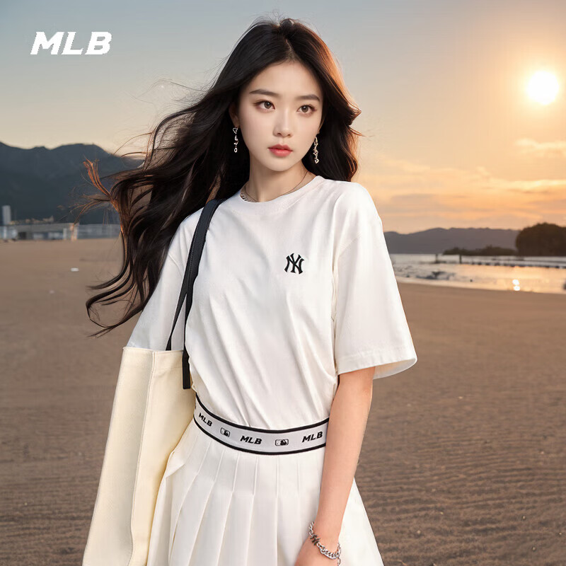 MLB情侣短袖男女同款纯棉圆领运动T恤官方旗舰店夏季新款半袖上衣 - 图0