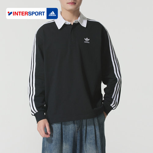 adidas阿迪达斯三叶草男子运动休闲长袖纯棉黑色套头POLO衫IZ4806 - 图0