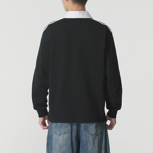adidas阿迪达斯三叶草男子运动休闲长袖纯棉黑色套头POLO衫IZ4806 - 图1
