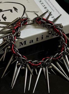 甜酷辣妹哥特风重工豹纹铆钉圆珠项链女时尚嘻哈小众亚文化锁骨链