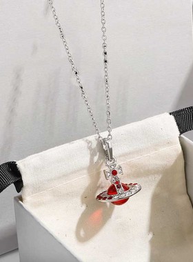 高版本辣妹超闪土星球紫色渐变满钻立体orb中号项链高级感耳环女