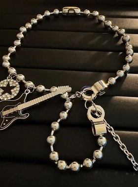 Y2K黑色摇滚吉他星星项链女亚文化甜酷哥特朋克锁骨链项链