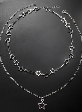 两条福利俏皮辣妹可爱亚文化件套Y2K星星项链叠带韩系甜酷锁骨链