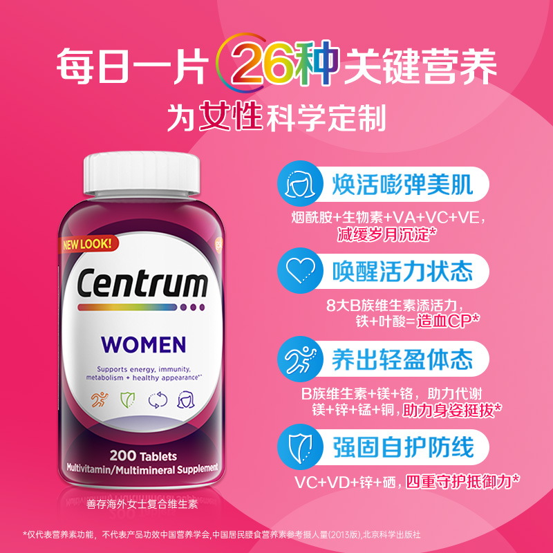 海外善存小紫瓶女士复合维生素b族叶酸VC维生素碘化钾  200粒进口