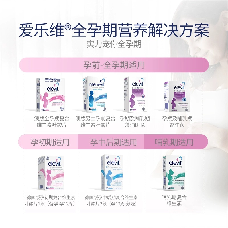 拜耳 Menevit爱乐维男士备孕叶酸复合维生素含锌硒番茄红素90粒