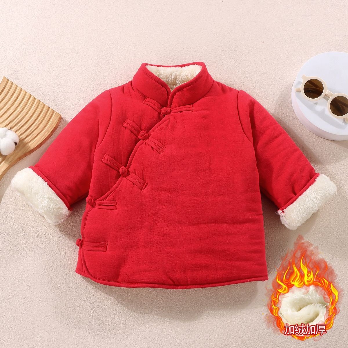 儿童中国风偏襟棉袄宝宝复古加绒加厚棉衣女童民族风喜庆拜年服,淘宝优惠券,粉丝福利购,淘宝优惠卷