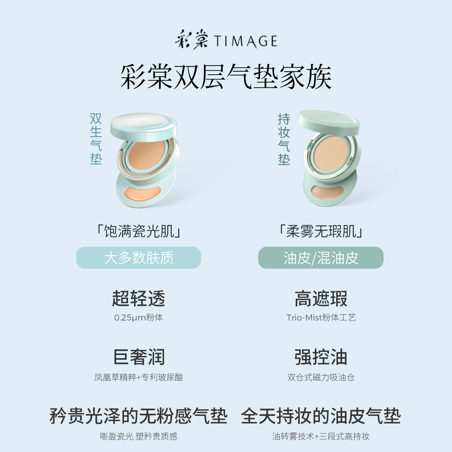 【重磅新品】彩棠TIMAGE小圆管气垫粉底液混合肌持久遮瑕不脱妆