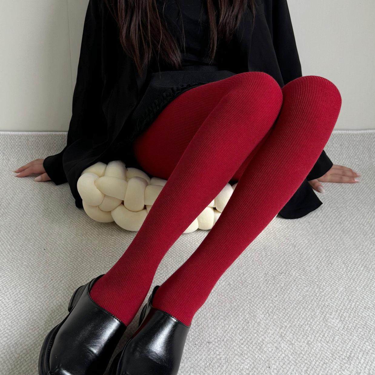 秋冬季细条羊毛自发热加绒打底裤安可拉红色棉质保暖显瘦连裤袜女,淘宝优惠券,粉丝福利购,淘宝优惠卷