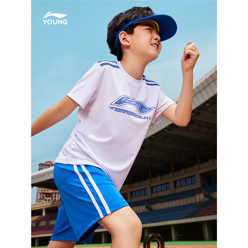 Li Ning, спортивный костюм, детская летняя одежда, летние шорты, брюки, для подростков, с коротким рукавом