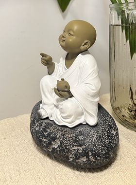 吃茶去真正台湾工艺小沙弥铁丸精石 石雕摆件 书房 居软装 茶空间