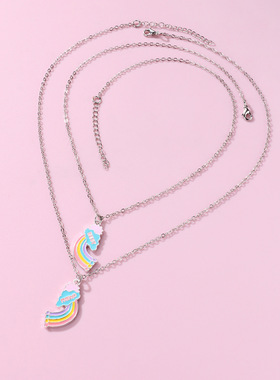 十字链彩虹吊坠儿童项链一对礼物