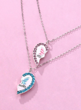 镶钻蓝粉蝴蝶儿童项链简约磁吸