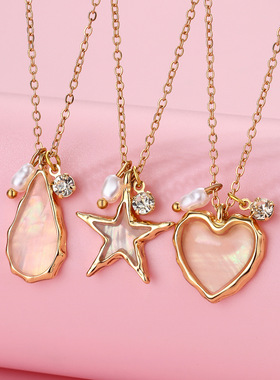 2026新款创意设计简约女生项链爱心水滴五角星镶钻儿童闺蜜首饰
