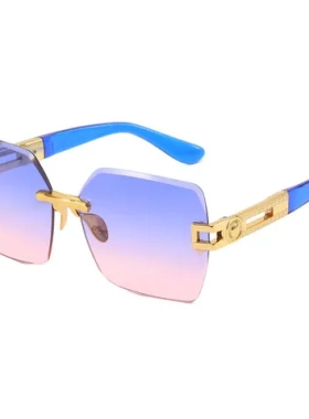 新款无框太阳镜通勤方形glasses时尚钻石切边2023女士欧美墨镜sun