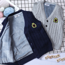 Boy Vest Plus Suede Thickened Warm Pure Cotton Knit Cardiovert Autumn Winter Children Sweater Waistcoat Waistcoat Boy Jacket